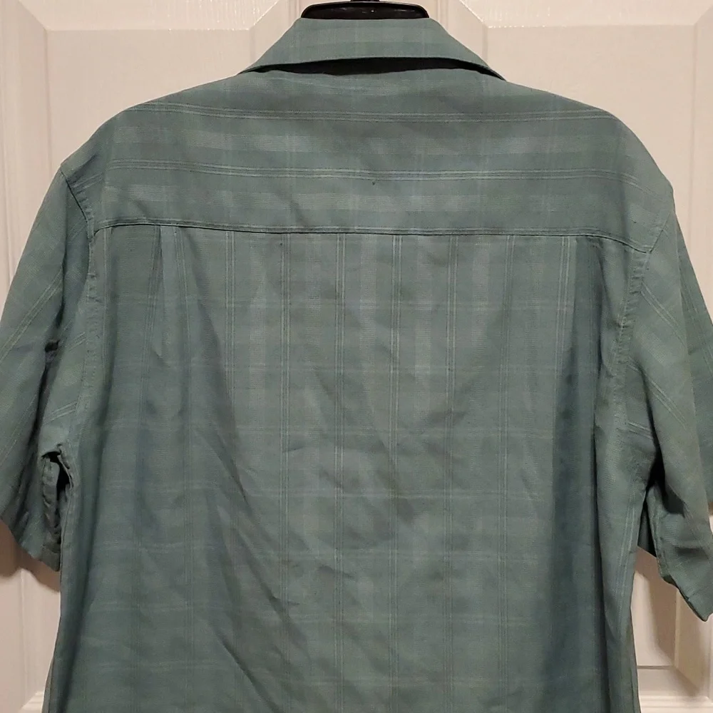 Haggar Luxury Microfiber Men's Green Plaid Button Down Short Sleeve Shirt- Large - Picture 6 of 7